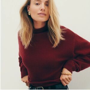 Reformation 100% Cashmere Cropped Maroon Red Mock Neck Merlot Soft Sweater Small
